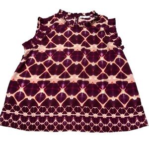 DR2 Women's Blouse Purple and Pink Pattern worn once XL semisheer sleeveless EUC